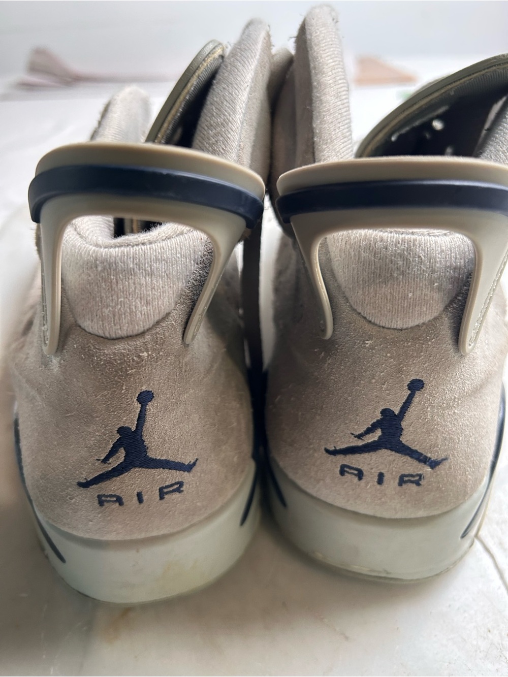 Air Jordan Retro 7 Suede Sneakers in Light Gray with Navy Jumpman 14 Mens - Picture 11 of 14